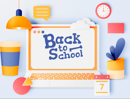 Szablon projektu Atmospheric Back to School Announcement With Laptop And Coffee Postcard 4.2x5.5in