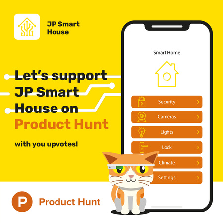 Product Hunt Launch Ad with Smart Home App Animated Post Design Template