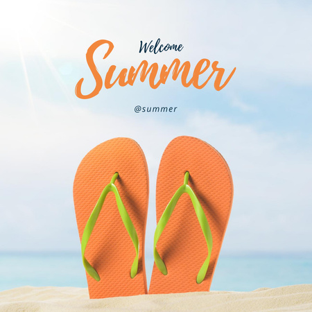 Bright Flip-Flops On The Beach In The sun  Instagram Design Template