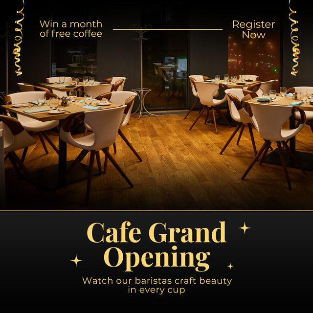 Ontwerpsjabloon van Instagram AD van Swanky Cafe Grand Opening Event With Registration