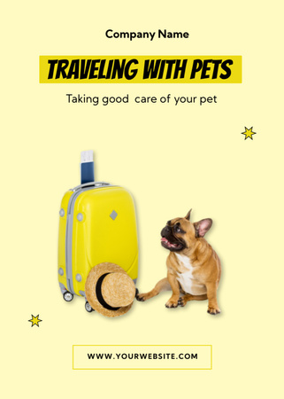 Cute French Bulldog and Yellow Suitcase Flayer Design Template