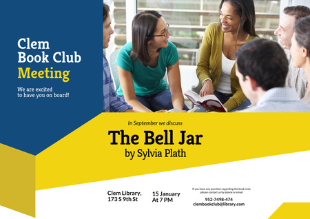 Book Club Meeting Invitation with People talking Poster A2 Horizontal Design Template