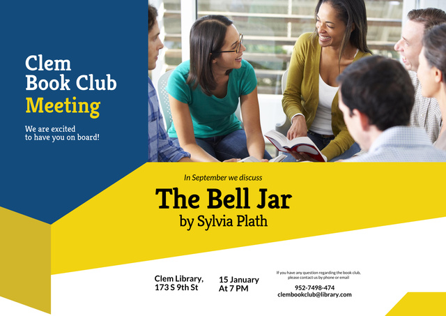 Book Club Meeting Invitation with People talking Poster A2 Horizontalデザインテンプレート
