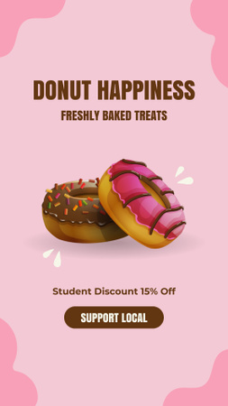 Promoção Donut Felicidade com Ilustração Brilhante Instagram Story Modelo de Design