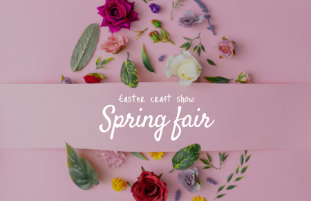 Húsvéti tavaszi vásár bejelentése virágokkal a háttérben Flyer 5.5x8.5in Horizontal tervezősablon