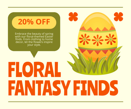 Easter Sale with Illustration of Egg in Grass Facebook Design Template