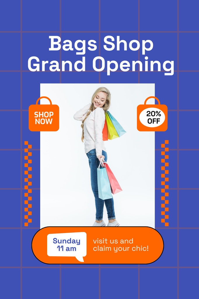 Plantilla de diseño de Stylish Bags Shop Grand Opening With Discounts Pinterest 