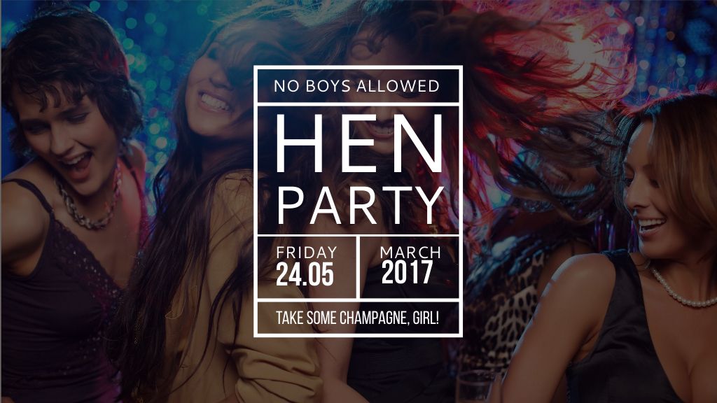 Ontwerpsjabloon van Title van Hen Party Announcement with Women Dancing