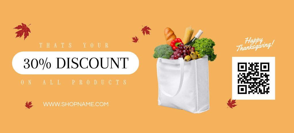 Thanksgiving Groceries Discount Offer Coupon 3.75x8.25in Tasarım Şablonu