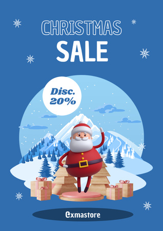 Christmas Sale Offer with Cute Santa Poster Design Template