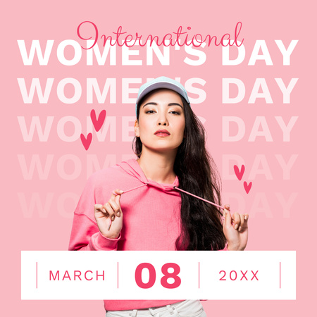 Women's Day Announcement with Woman in Bright Outfit Instagram Design Template