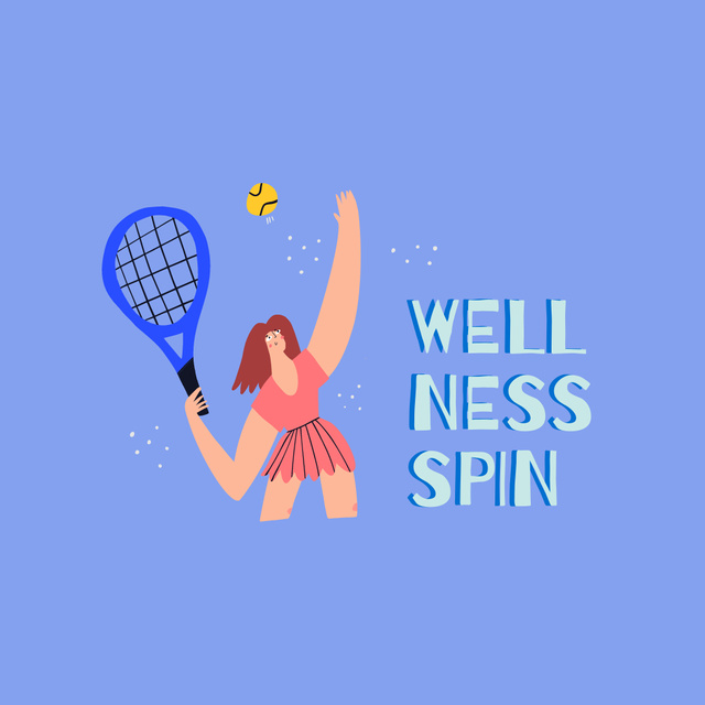 Illustration of Woman playing Tennis in Purple Logo Design Template