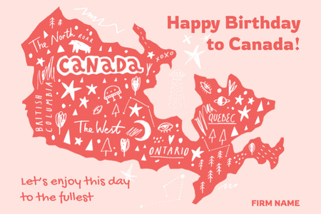 Ihana Kanadan päivän tervehdys punaisella doodlella ja kartalla Postcard 4x6in Design Template
