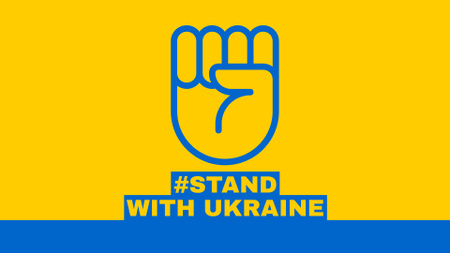 Fist Sign and Phrase Stand with Ukraine Zoom Background Modelo de Design