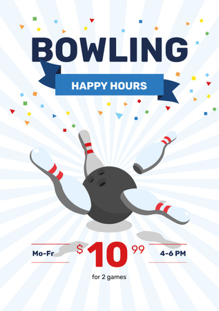 Bowling Club Happy Hours offer Flyer A7 Design Template