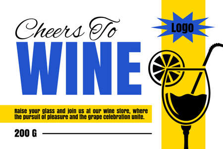 Tasteful Wine In Wineglass With Lemon Promotion Label Design Template