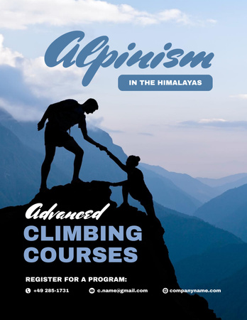 Seikkailunhaluisia kiipeilykursseja ja Alpinismia vuoristossa Poster 8.5x11in Design Template
