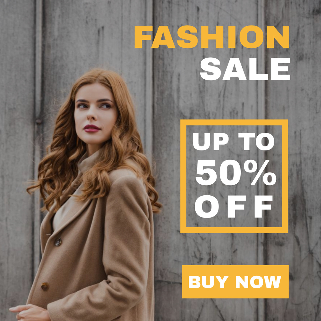Female Fashion Clothes Sale with Woman in Coat Instagram Design Template