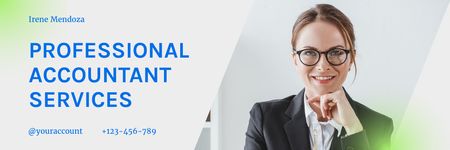 Professional Accounting Services Ad with Confident Woman Email headerデザインテンプレート