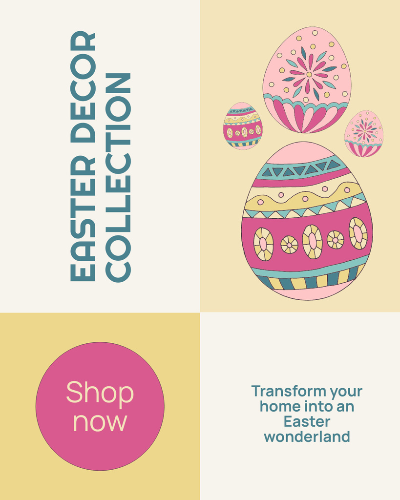 Plantilla de diseño de Easter Decor Collection Ad with Bright Painted Eggs Instagram Post Vertical 
