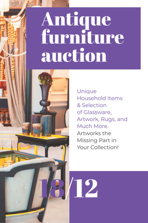 Platilla de diseño Antique Furniture Auction with Vintage Wooden Pieces Pinterest