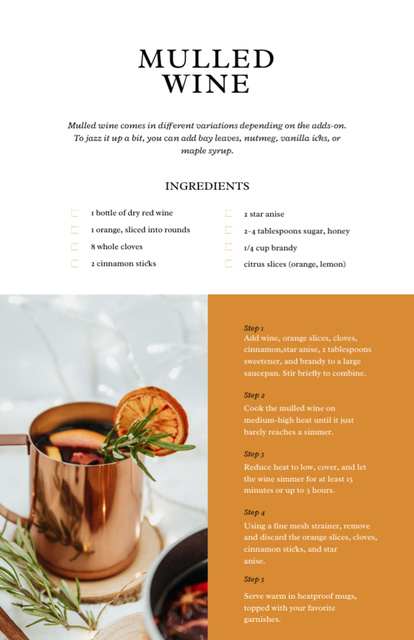 Cup with Mulled Wine Recipe Card Design Template