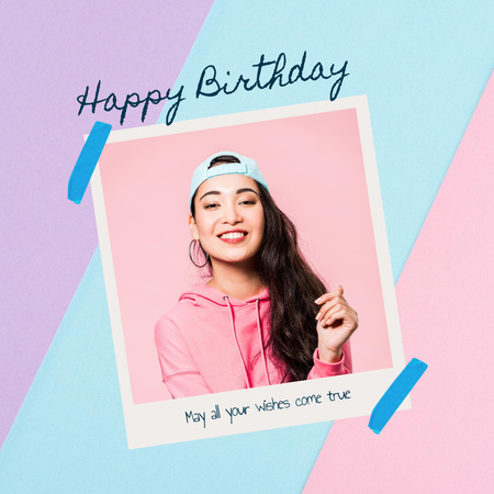 Happy Birthday Greeting with Smiling Woman Instagram Design Template