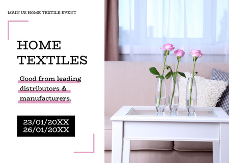 Home textiles event announcement roses in Interior Postcard 5x7in Design Template