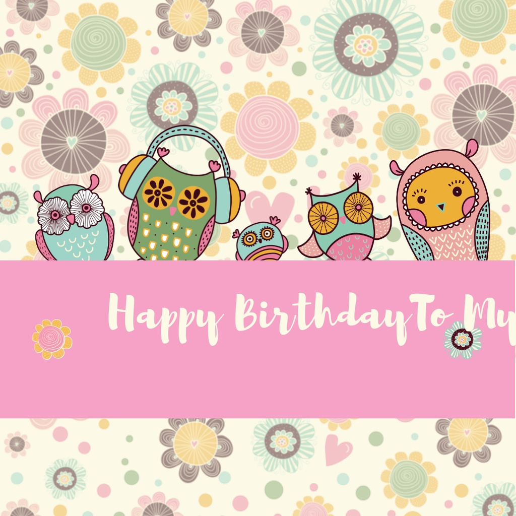 Birthday Invitation with Party Owls Instagram AD – шаблон для дизайна