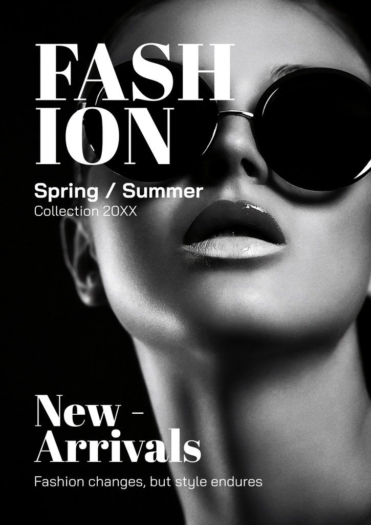 Ontwerpsjabloon van Poster A3 van Fashion Ad with Woman in Sunglasses