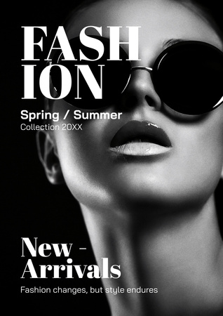 Fashion Ad with Woman in Sunglasses Poster A3 Tasarım Şablonu
