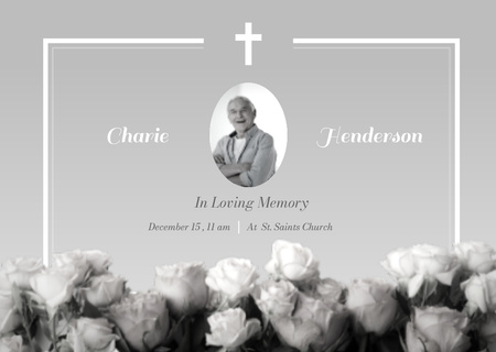 Designvorlage Trauerkarte mit Blumen und Foto für Card