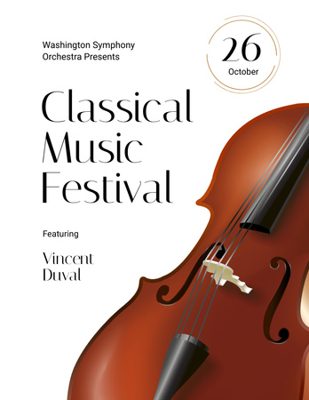 Anúncio do festival de música clássica com cordas de violino Flyer 8.5x11in Modelo de Design