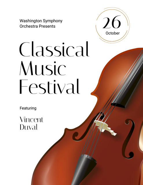Exciting Music Festival Announcement with Classical Violin Flyer 8.5x11in Modelo de Design