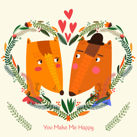 Valentine's day Greeting with Foxes Instagram Design Template