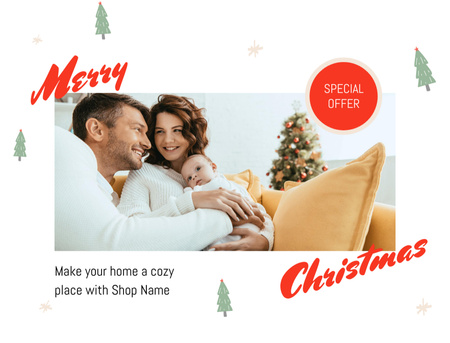 Plantilla de diseño de Christmas In July And Sale Announcement with Family on White Postcard 4.2x5.5in 