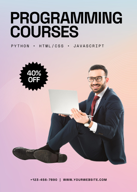 Programming Courses Discount with Smiling Businessman Flayerデザインテンプレート