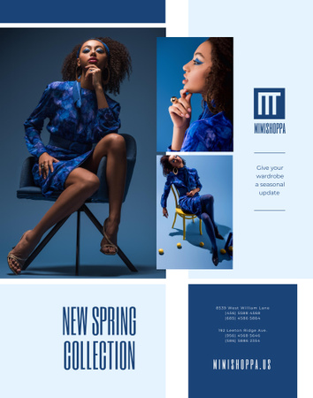 New Spring Fashion Collection Ad with Stylish Woman in Blue Outfit Poster 22x28in Design Template