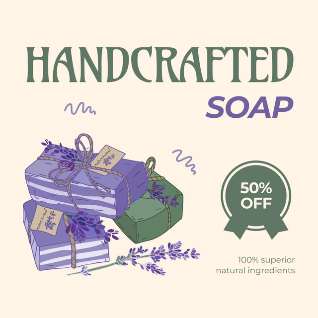 Designvorlage Handmade Lavender Soap Sale at Half Price für Instagram AD