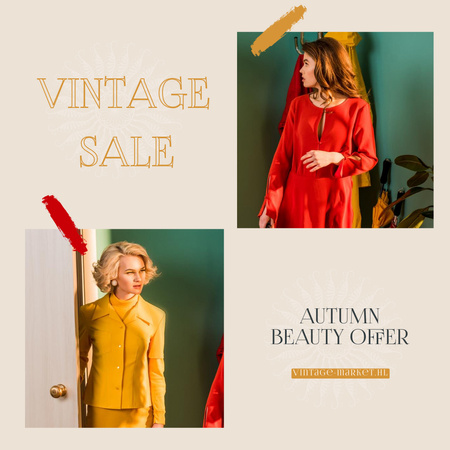 Vintage autumn sale collage Instagram AD Design Template