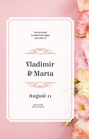 Wedding Announcement with Pink Flowers Invitation 4.6x7.2in Modelo de Design
