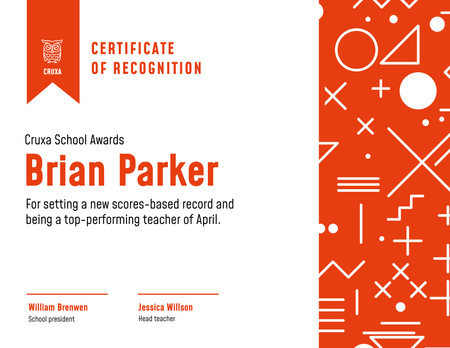 Template di design Riconoscimento del miglior insegnante in rosso Certificate