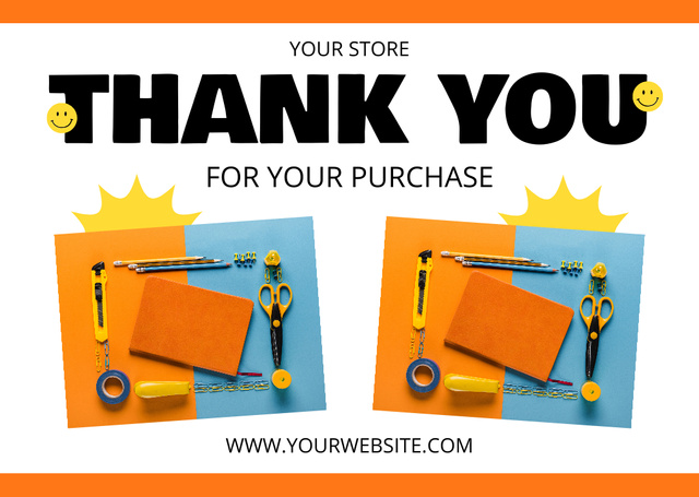 Bright Advertisement for Stationery Store with Orange Notebook Card Design Template