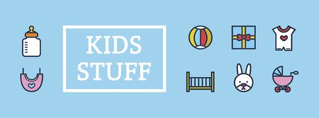 Kids Stuff Sale Offer with Cute icons Facebook cover Design Template