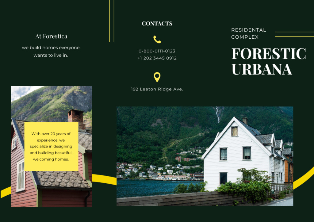 Modern Wooden Residential Complex Offer among the Forest Brochure Design Template