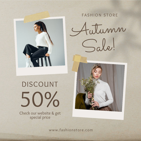 Elegant Lady with Flowers for Autumn Sale of Clothing Instagram Design Template