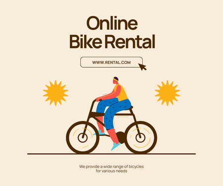 Template di design Offerta Noleggio Bici Online su Beige Large Rectangle