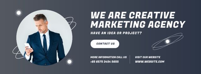 Creative Marketing Agency Services Offer on Grey Facebook cover Modelo de Design