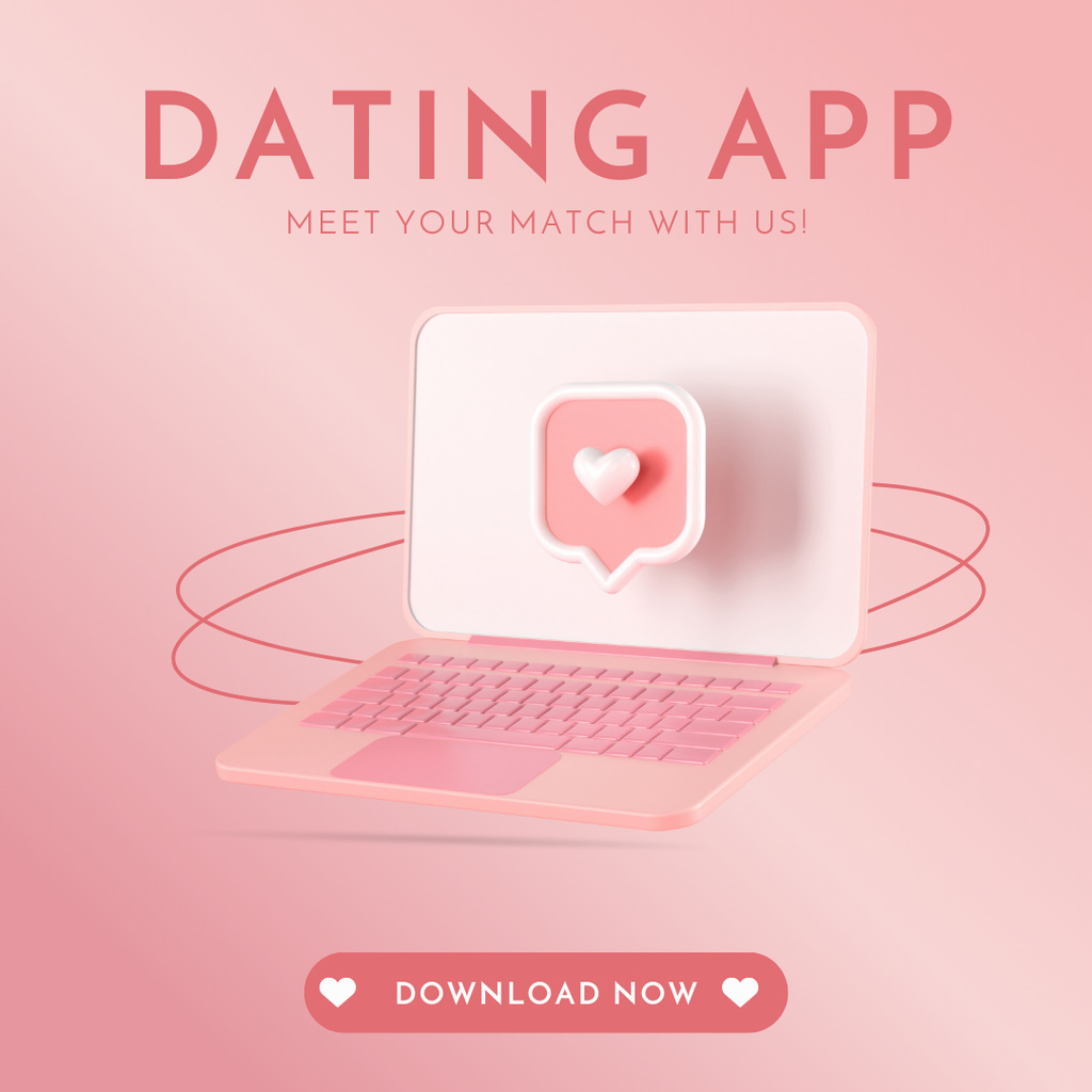 Promotion of Dating App on Pink Layout with 3d Illustration Instagram AD Design Template