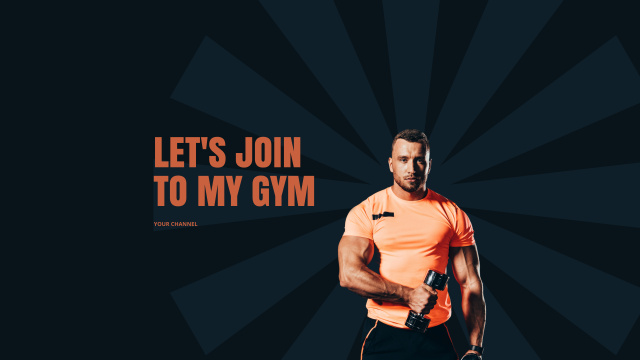 Strong Muscular Man with Dumbbell Youtube Design Template